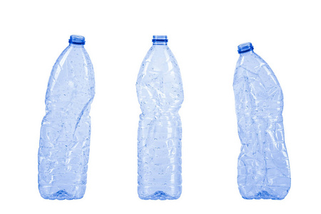 三个空的塑料废瓶隔离在白色背景裁剪路径包括