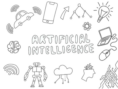 人工智能涂鸦技术素材矢量插图图片