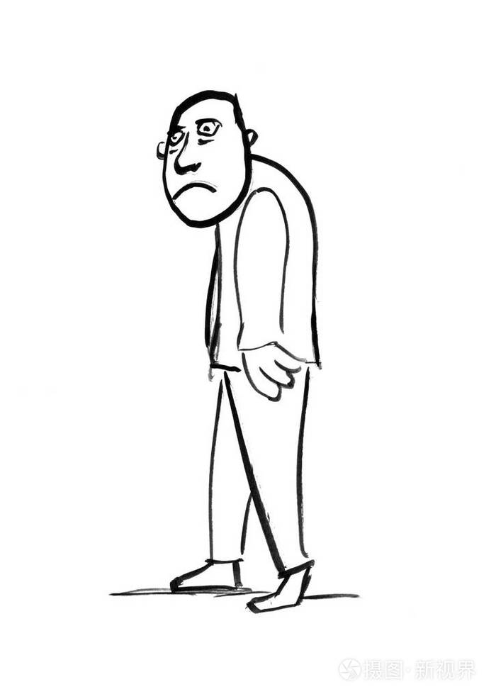 黑色墨水发红手绘的悲伤和沮丧的人或商人