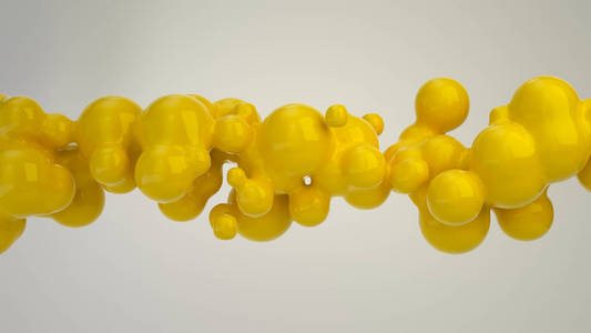 从白色背景上的球体形状抽象出黄色气泡。 三维渲染图