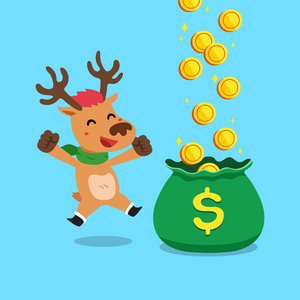 矢量卡通圣诞驯鹿赚钱的设计。