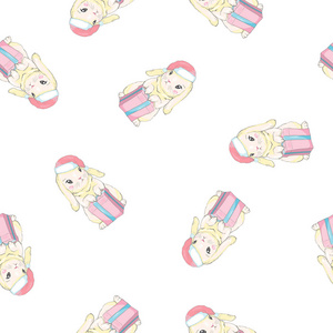 s hats, cute vector, seamless pattern, bunny illustration