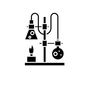 化学实验室黑色图标, 在隔离的背景上的矢量符号。化学实验室概念标志, 例证