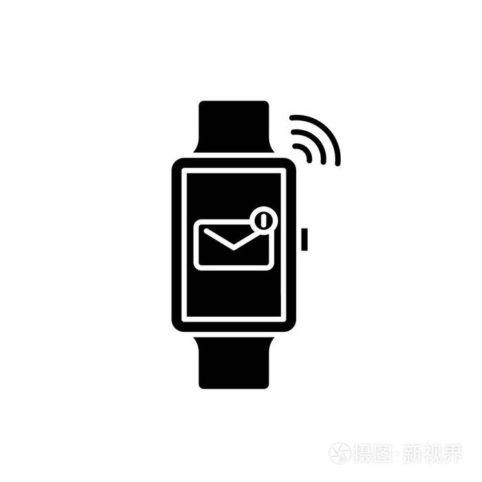 智能手表黑色图标矢量标志上的孤立的背景智能手表概念符号插图