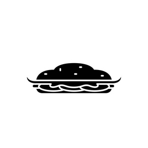 烹饪蛋糕黑色图标, 矢量标志上孤立的背景。烹饪蛋糕概念标志, 例证