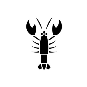 小龙虾黑色图标, 在孤立的背景上的矢量符号。小龙虾概念符号, 插图