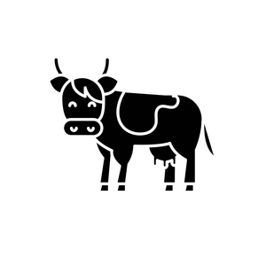 牛黑色图标, 在孤立的背景上的矢量符号。牛概念标志, 例证