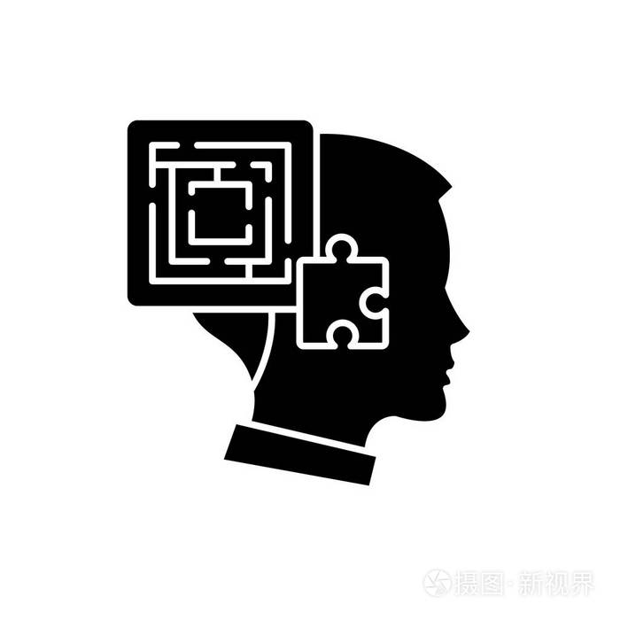 解决问题的黑色图标, 在孤立的背景上的矢量符号.