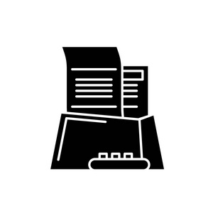 办公用纸黑色图标, 在孤立的背景上的矢量符号。办公用纸概念符号, 插图