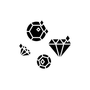 钻石黑色图标, 在孤立的背景上的矢量符号。钻石概念符号, 插图