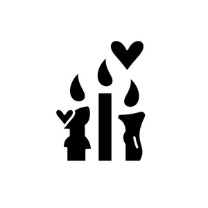 蜡蜡烛黑色图标, 矢量标志上孤立的背景。蜡蜡烛概念标志, 例证