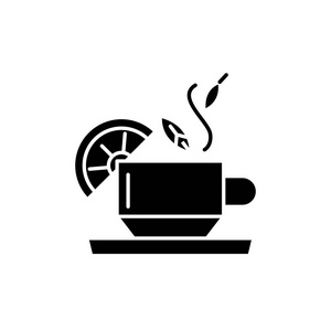 茶为健康黑色图标, 向量标志在孤立的背景。茶为健康概念标志, 例证