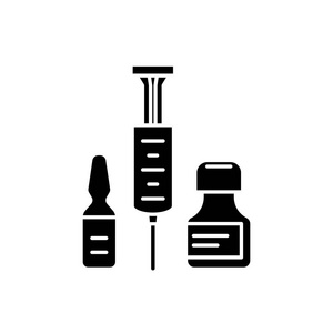 医疗镜头黑色图标, 矢量标志在孤立的背景。医疗射击概念标志, 例证