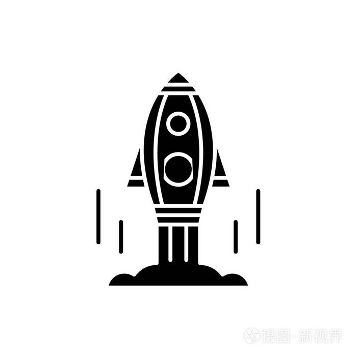启动项目黑色图标, 在孤立的背景上的矢量符号.
