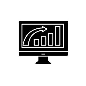 业务增长黑色图标, 向量标志上的孤立的背景。企业成长概念符号, 插图