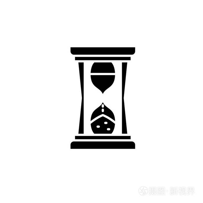 沙漏时间黑色图标在孤立的背景上的矢量符号沙漏时间概念标志例证