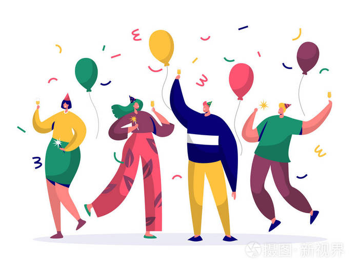 一群快乐的人庆祝新年或生日聚会.