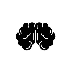 大脑黑色图标, 在孤立的背景上的矢量符号。脑子概念标志, 例证