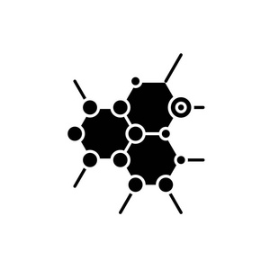生物化学黑色图标, 在孤立的背景上的载体符号。生物化学概念标志, 例证