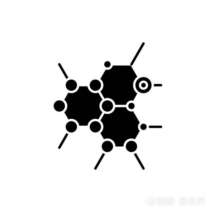 生物化学黑色图标, 在孤立的背景上的载体符号.