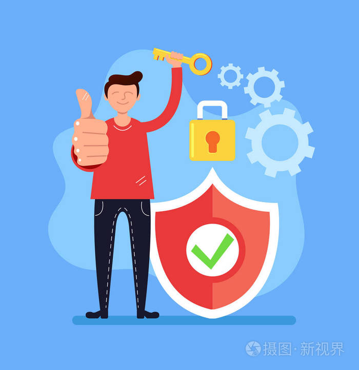 网络安全个人数据保护理念. 矢量平面卡通设计图孤立插图