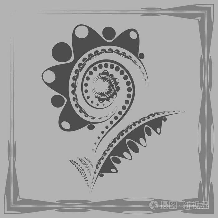 温和抽象的灰色花,以向日葵或花园的形式,有大花瓣和茎.