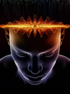 心理波动系列。 由3D图和技术符号组成的背景，适合用于意识大脑智力和人工智能项目