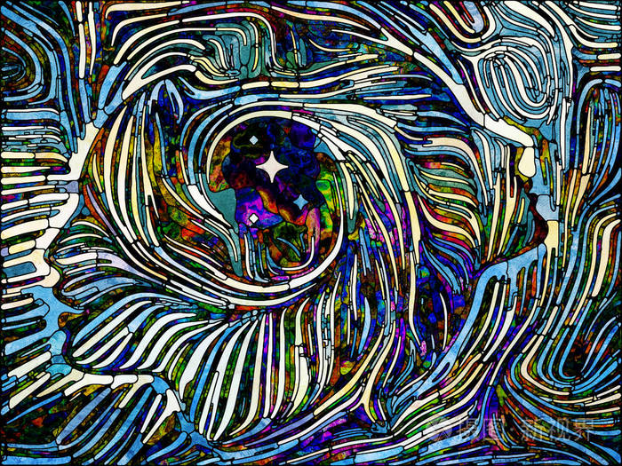 彩色碎片彩色玻璃图案的背景构成与人脸存在的终极统一