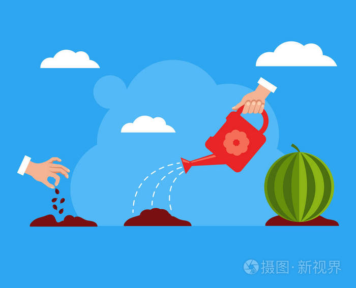 种子西瓜果树生长阶段台阶园艺概念矢量平面卡通设计图孤立插图