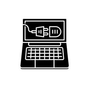 计算机连接黑色图标, 在隔离的背景上的矢量符号。计算机连接概念符号, 例证