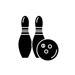 保龄球黑色图标, 在孤立的背景上的矢量符号。保龄球概念符号, 插图
