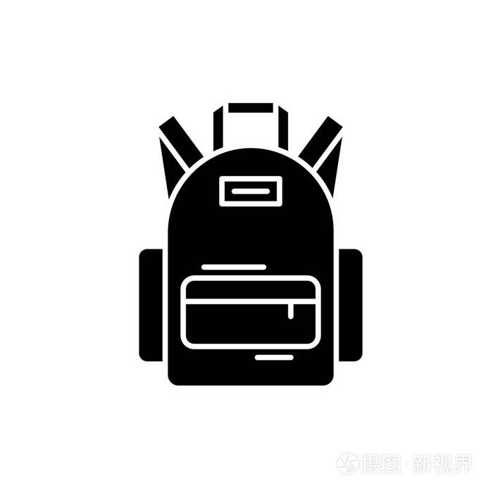 书包黑色图标, 矢量标志上孤立的背景.书包概念标志, 例证