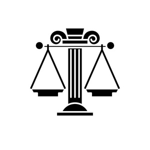 司法系统黑色图标, 向量标志在孤立的背景.