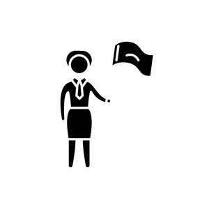 女性目标黑色图标, 在孤立的背景上的矢量符号。女性目标概念标志, 例证
