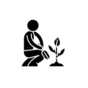 花园护理黑色图标, 矢量标志上孤立的背景。花园护理概念符号, 插图