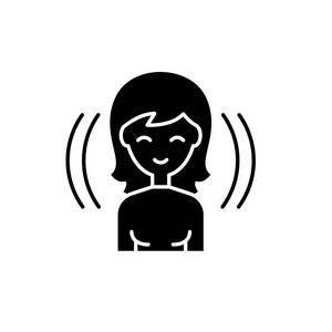 女性用户黑色图标, 在隔离的背景上的矢量符号。女性用户概念符号, 例证