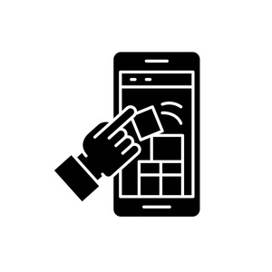 手机游戏黑色图标, 矢量标志上的孤立的背景。手机游戏概念符号, 插图