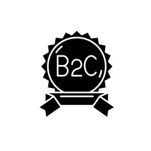 b2c 黑色图标, 在隔离背景上的矢量符号。b2c 概念符号, 插图