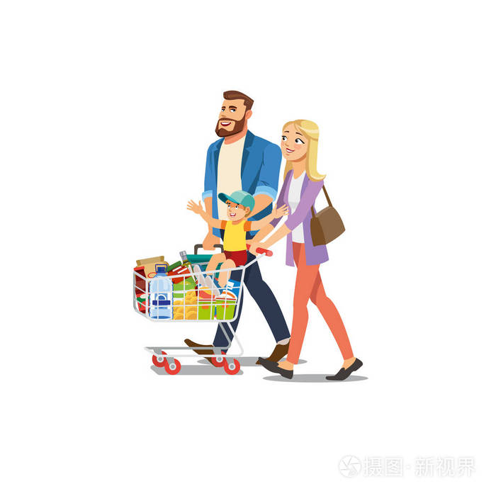 家长与孩子购物在超市向量