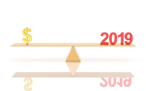 新年2019与美元符号3渲染图像
