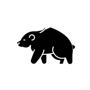 棕色熊黑色图标, 在孤立的背景上的矢量符号。棕熊概念标志, 例证