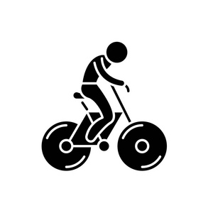 骑自行车黑色图标, 在孤立的背景上的矢量符号。自行车概念标志, 例证