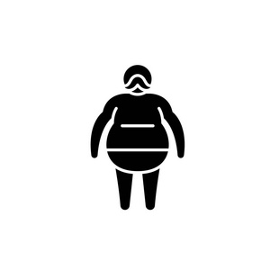 胖子黑色图标, 矢量标志在孤立的背景。胖子概念标志, 例证