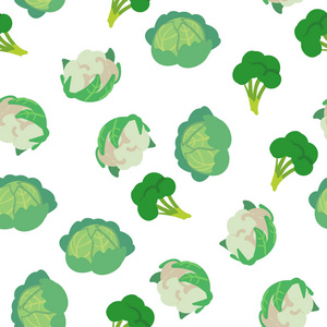 矢量无缝图案与手绘蔬菜。 农产品市场产品。 卷心菜花椰菜。 简单的素食绘画