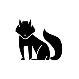 狐狸黑色图标, 在孤立的背景上的矢量符号。狐狸概念标志, 例证