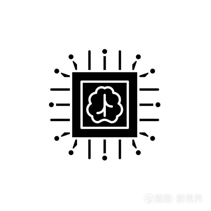 人工智能技术黑色图标, 在孤立的背景上的矢量符号.