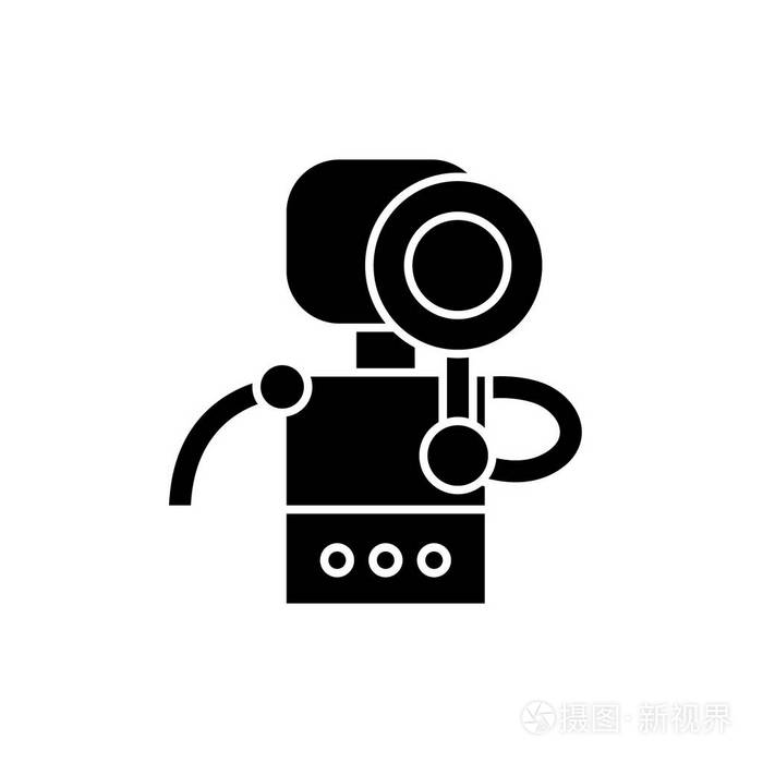 搜索机器人黑色图标, 在孤立的背景上的矢量符号.