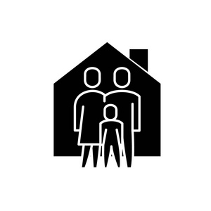 家庭舒适黑色图标, 矢量标志上孤立的背景.