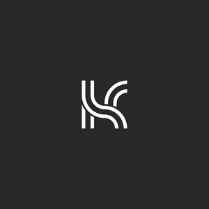 创意设计字母k标记线性艺术初始标记平行黑白线条简约简约风格时髦徽记
