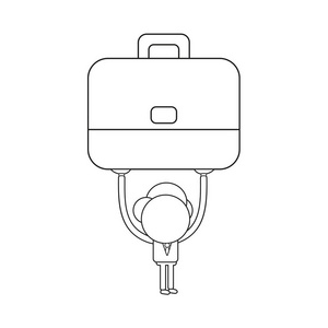 矢量插图概念商人人物举起公文包。 黑色轮廓。